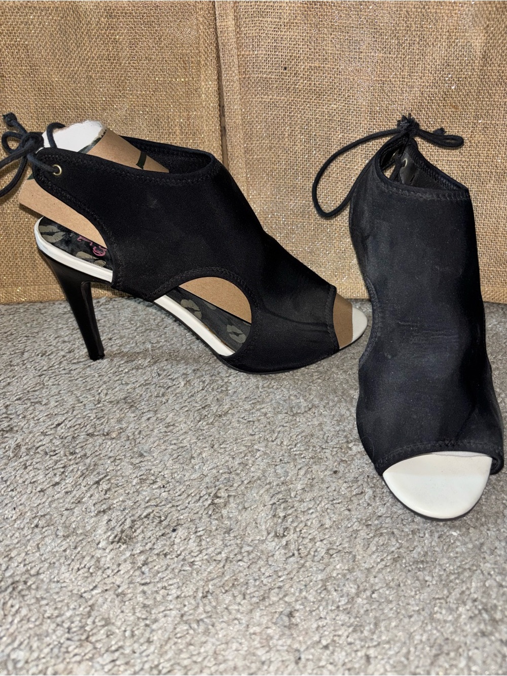 Juicy Couture Black Open-Peep Toe Lace-Up Heels
